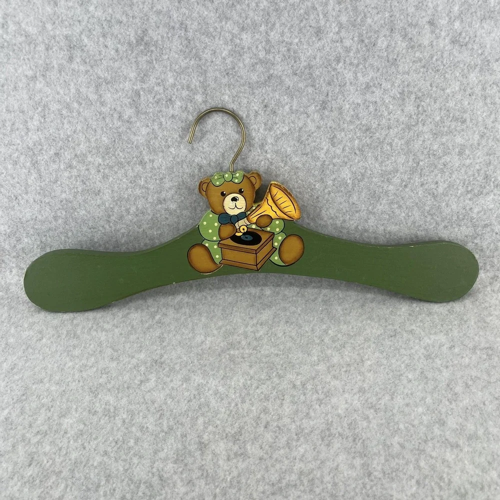 Teddy Bear Wooden Hangers Hand Painted 90s Kids Set Of 2 Striped‎ Nursery Decor